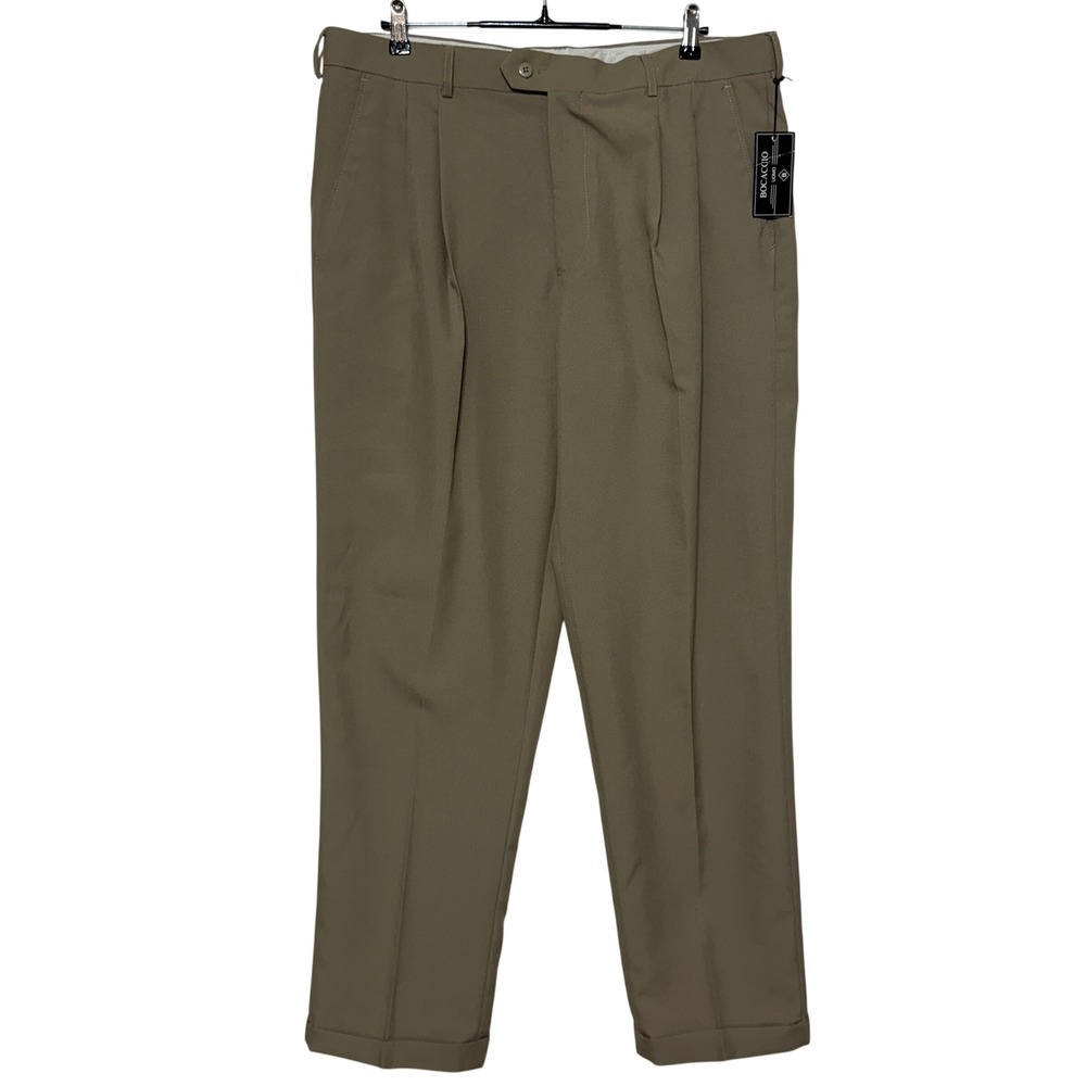 Bocaccio Uomo Dress Pants Mens 40x34 Taupe Tan‎ Pleated Cuffed NEW